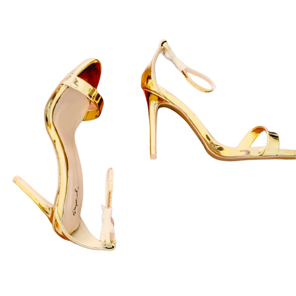 Qupid Gold Vegan Patent Leather Ankle Straped Stilettos - Picture 2 of 7
